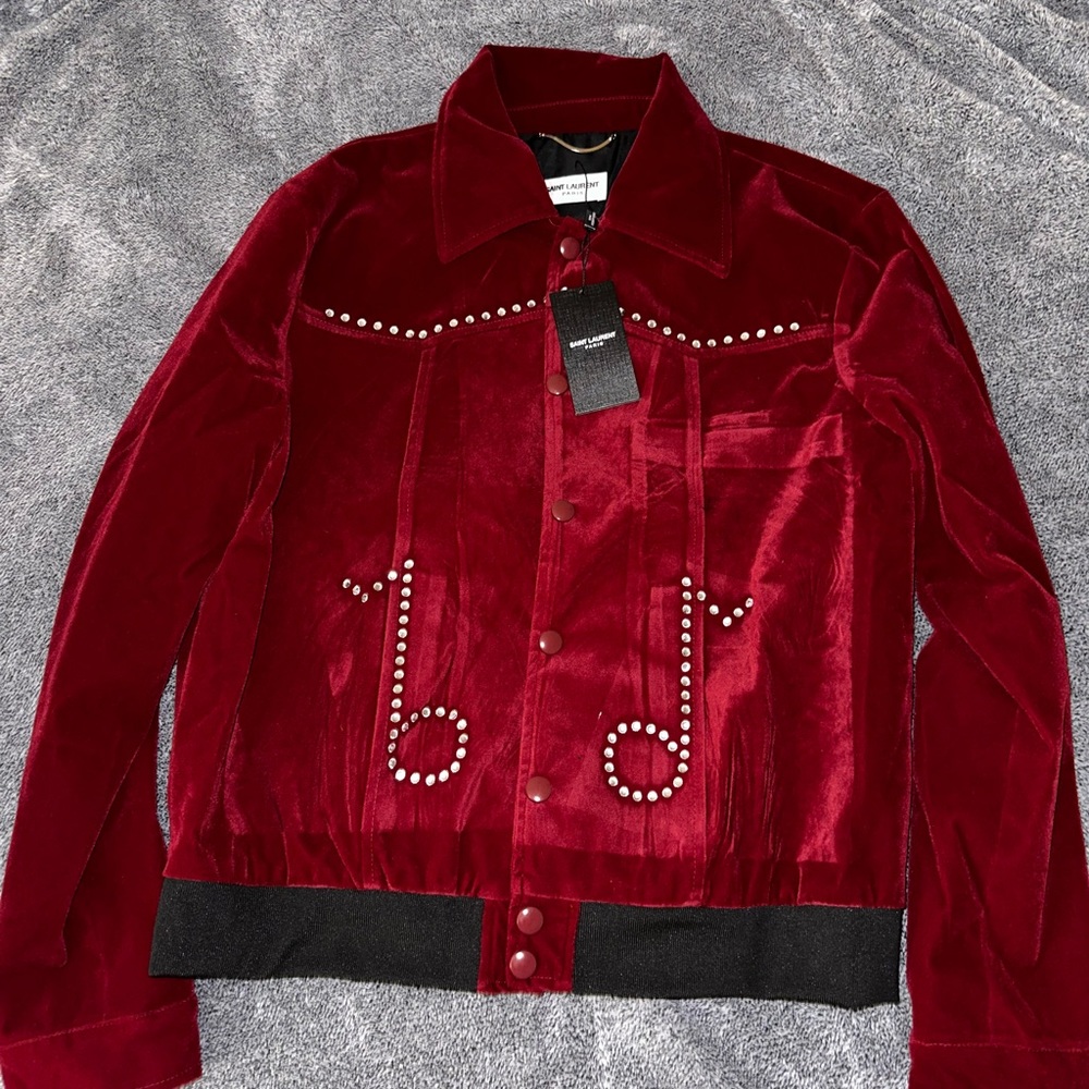 Saint Laurent Red Velvet Swarovski Crystal Jacket EU 46